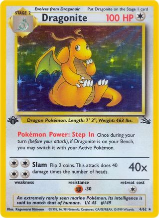 Dragonite (4) 004/62 - Unlimited Holofoil Fossil - Holo Rare