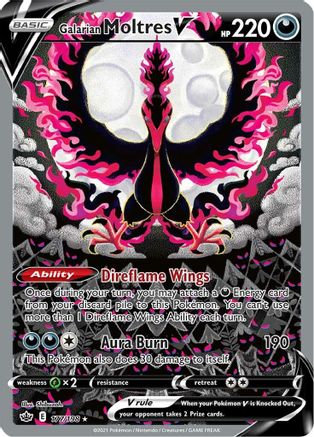Galarian Moltres V (Alternate Full Art) 177/198 - Holofoil SWSH06 Chilling Reign - Ultra Rare