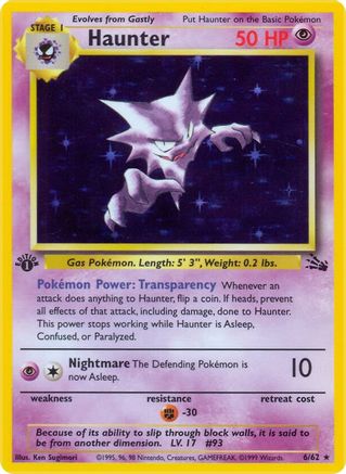 Haunter (6) 006/62 - 1st Edition Holofoil Fossil - Holo Rare