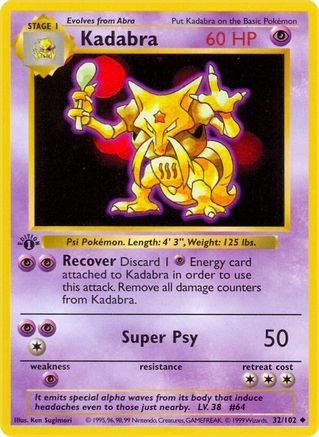 Kadabra 032/102  - Unlimited Base Set Shadowless - Uncommon