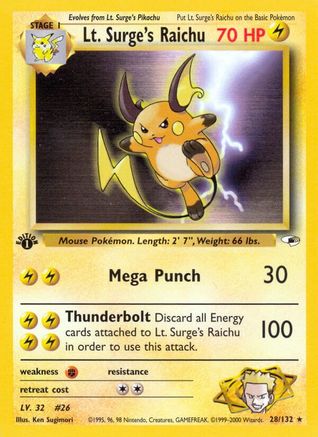 Lt. Surge's Raichu 028/132 - Unlimited Gym Heroes - Rare