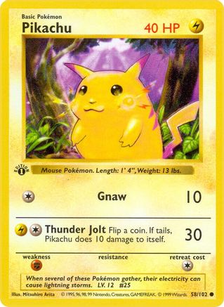 Pikachu 058/102 - 1st Edition Base Set Shadowless - Common