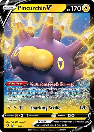 Pincurchin V 072/192  - Holofoil SWSH02 Rebel Clash - Ultra Rare