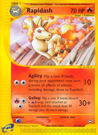 Rapidash 031  - Reverse Holofoil Aquapolis - Rare